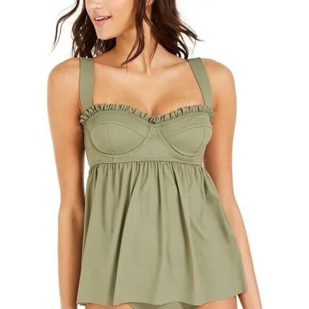 Michael Michael Kors Tankini Swimsuit Ruffle Underwired Two-Piece Green XS